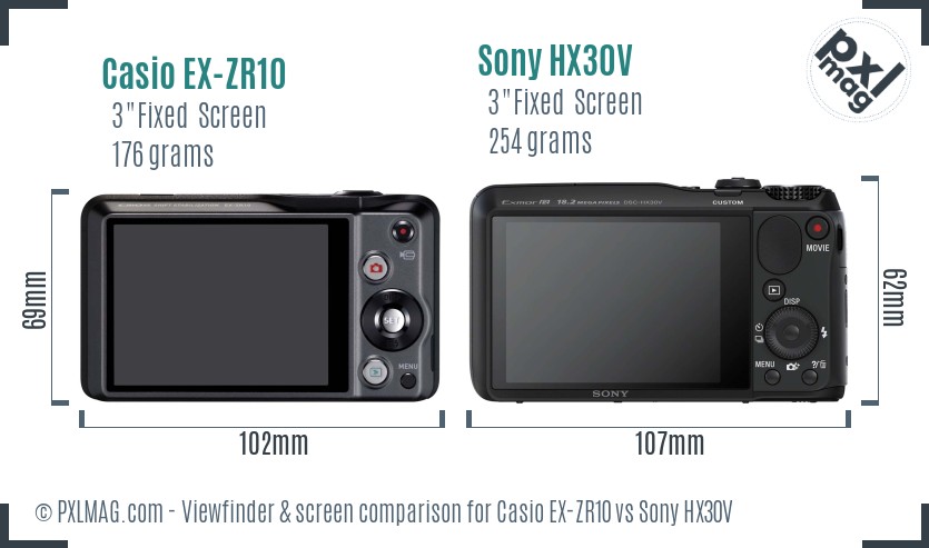 Casio EX-ZR10 vs Sony HX30V Screen and Viewfinder comparison