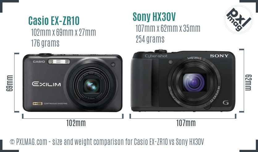 Casio EX-ZR10 vs Sony HX30V size comparison Casio EX-ZR10 vs Sony HX30V size comparison