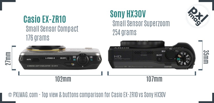 Casio EX-ZR10 vs Sony HX30V top view buttons comparison