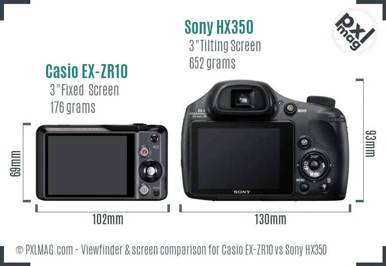 Casio EX-ZR10 vs Sony HX350 Screen and Viewfinder comparison