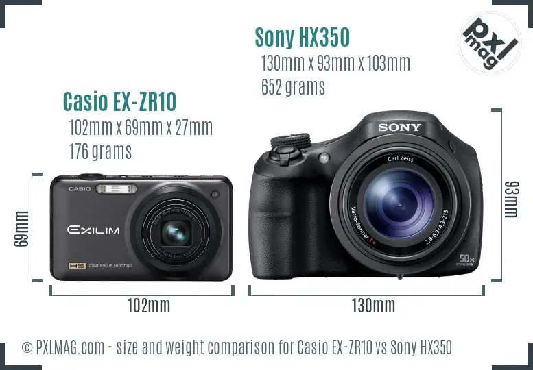 Casio EX-ZR10 vs Sony HX350 size comparison