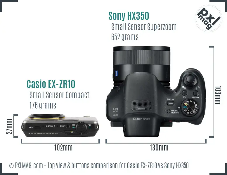 Casio EX-ZR10 vs Sony HX350 top view buttons comparison