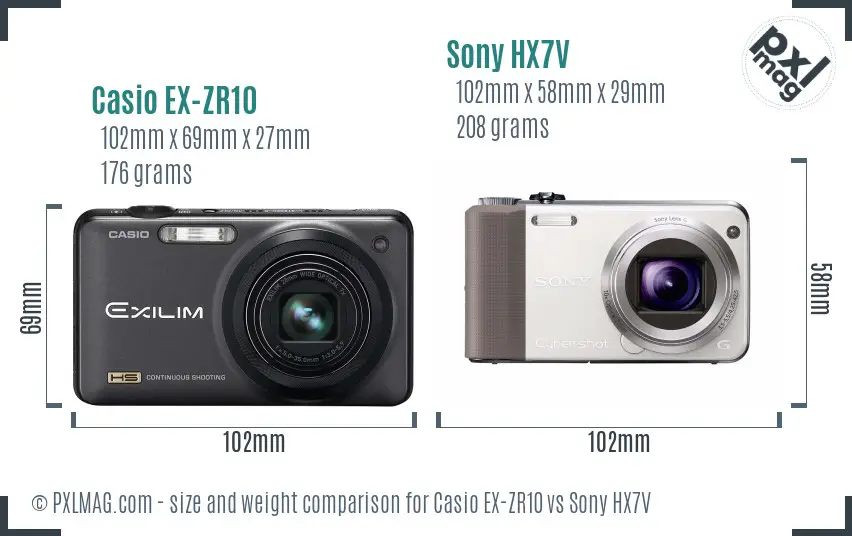 Casio EX-ZR10 vs Sony HX7V size comparison Casio EX-ZR10 vs Sony HX7V size comparison