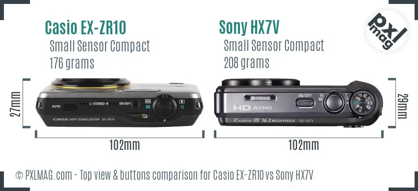 Casio EX-ZR10 vs Sony HX7V top view buttons comparison Casio EX-ZR10 vs Sony HX7V top view buttons comparison