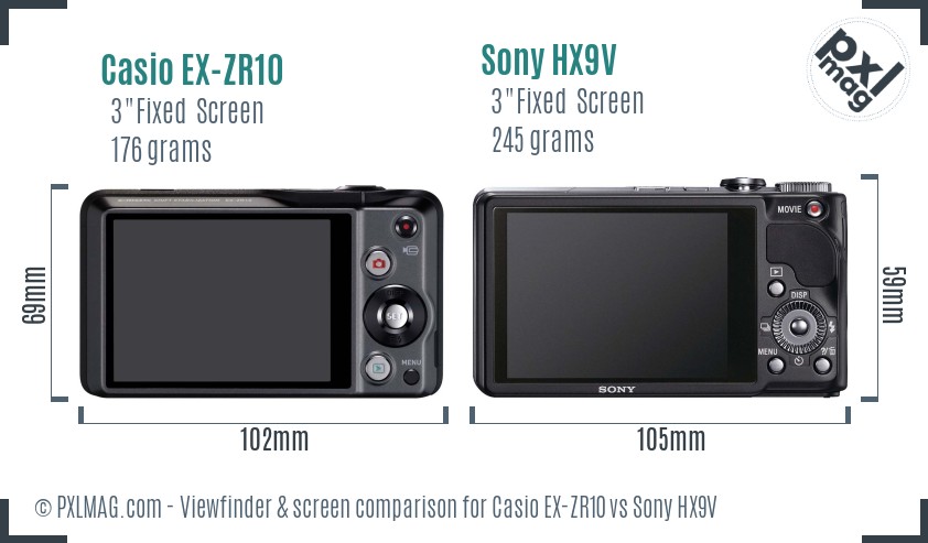 Casio EX-ZR10 vs Sony HX9V Screen and Viewfinder comparison