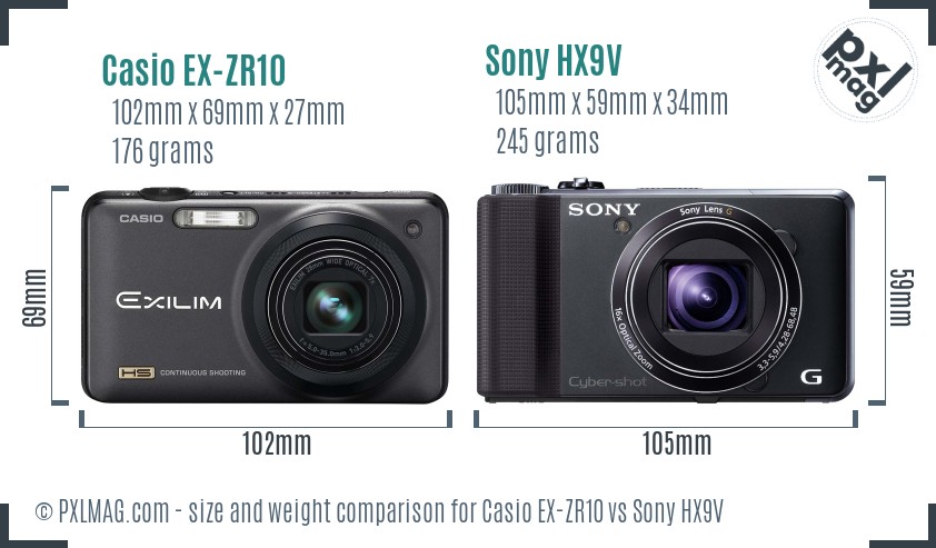 Casio EX-ZR10 vs Sony HX9V size comparison Casio EX-ZR10 vs Sony HX9V size comparison