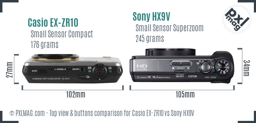 Casio EX-ZR10 vs Sony HX9V top view buttons comparison