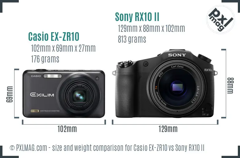 Casio EX-ZR10 vs Sony RX10 II size comparison Casio EX-ZR10 vs Sony RX10 II size comparison