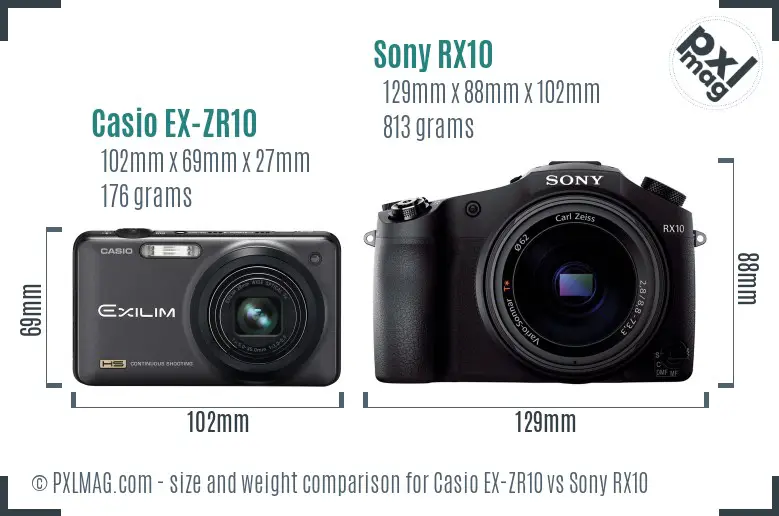 Casio EX-ZR10 vs Sony RX10 size comparison Casio EX-ZR10 vs Sony RX10 size comparison