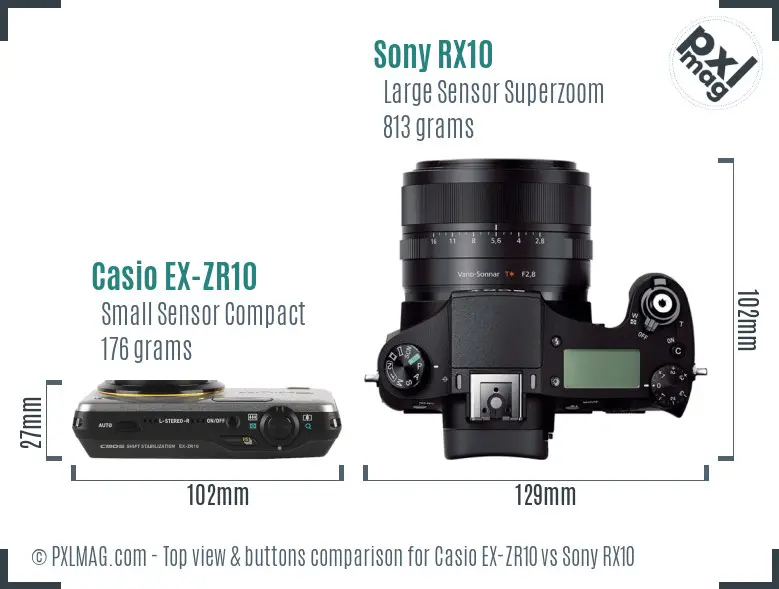 Casio EX-ZR10 vs Sony RX10 top view buttons comparison Casio EX-ZR10 vs Sony RX10 top view buttons comparison