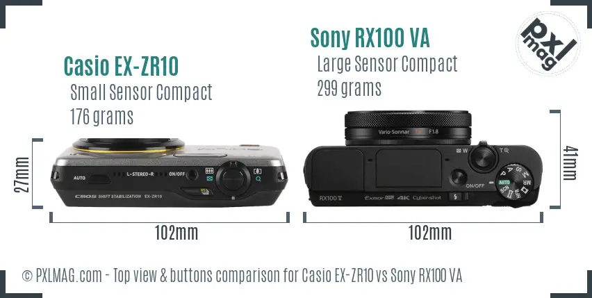 Casio EX-ZR10 vs Sony RX100 VA top view buttons comparison