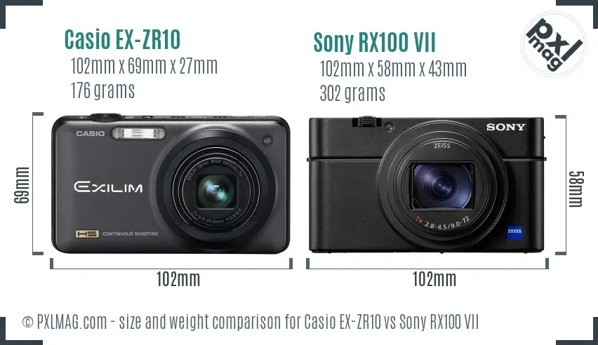 Casio EX-ZR10 vs Sony RX100 VII size comparison Casio EX-ZR10 vs Sony RX100 VII size comparison