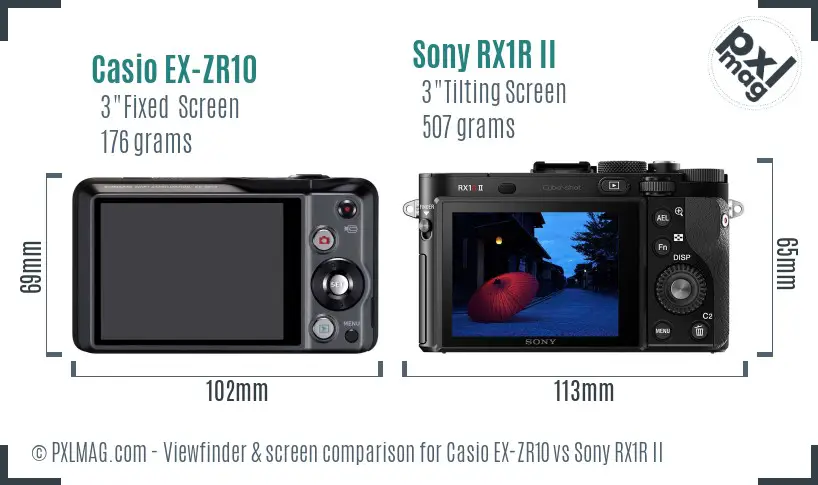 Casio EX-ZR10 vs Sony RX1R II Screen and Viewfinder comparison