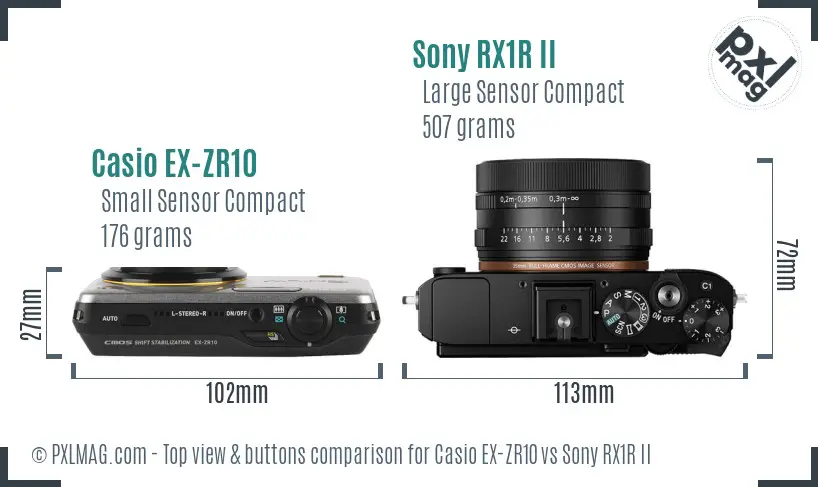 Casio EX-ZR10 vs Sony RX1R II top view buttons comparison