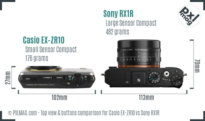 Casio EX-ZR10 vs Sony RX1R top view buttons comparison