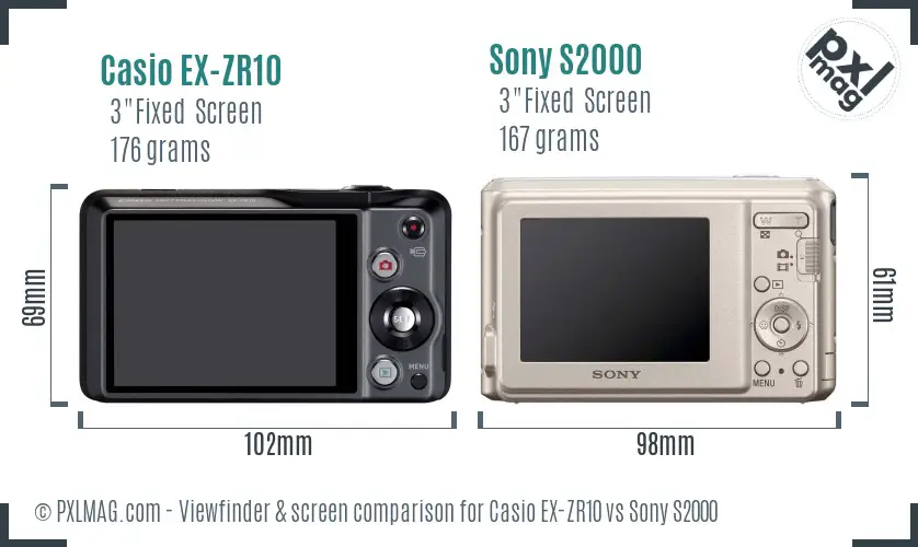 Casio EX-ZR10 vs Sony S2000 Screen and Viewfinder comparison