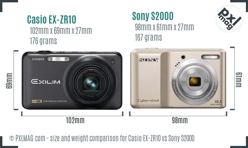 Casio EX-ZR10 vs Sony S2000 size comparison