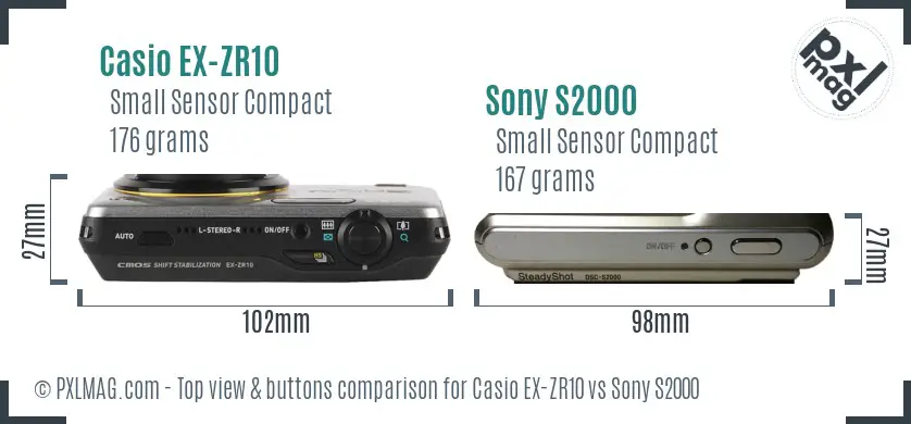 Casio EX-ZR10 vs Sony S2000 top view buttons comparison