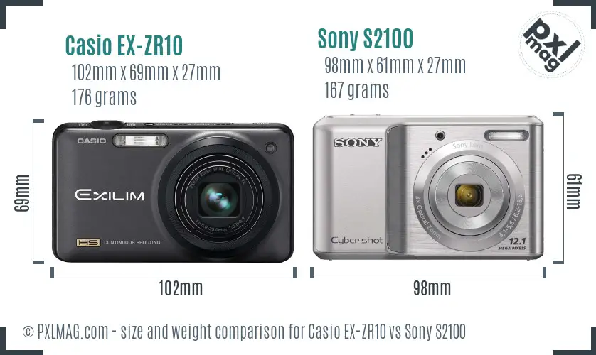 Casio EX-ZR10 vs Sony S2100 size comparison