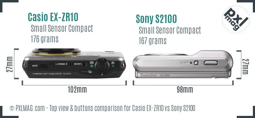 Casio EX-ZR10 vs Sony S2100 top view buttons comparison