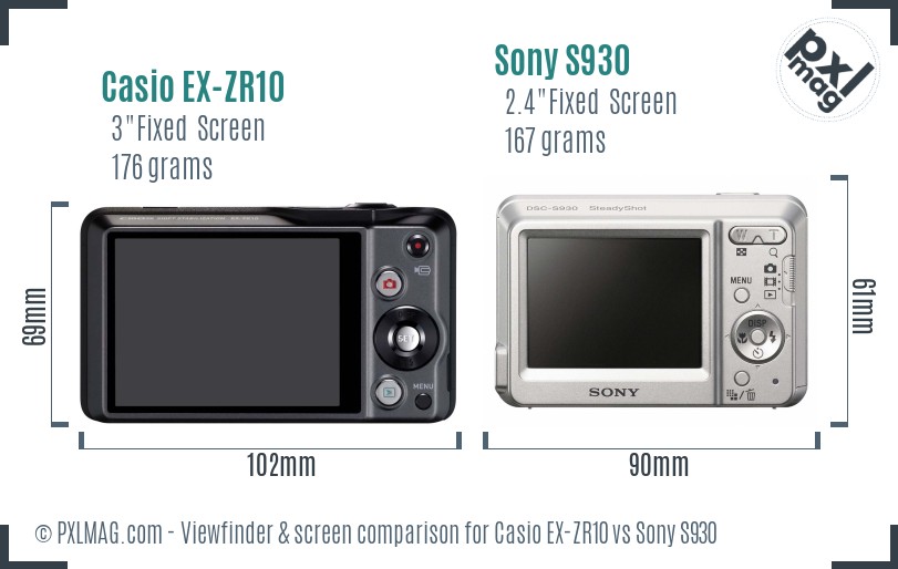 Casio EX-ZR10 vs Sony S930 Screen and Viewfinder comparison