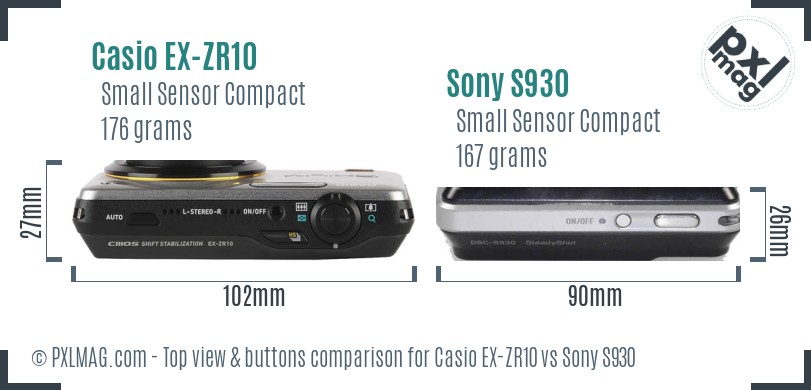 Casio EX-ZR10 vs Sony S930 top view buttons comparison