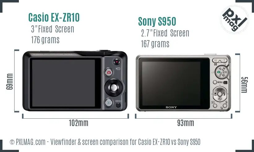 Casio EX-ZR10 vs Sony S950 Screen and Viewfinder comparison