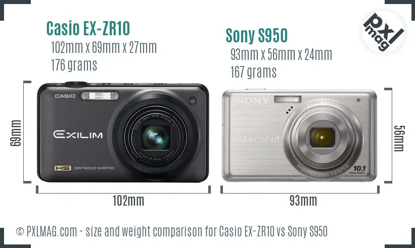 Casio EX-ZR10 vs Sony S950 size comparison