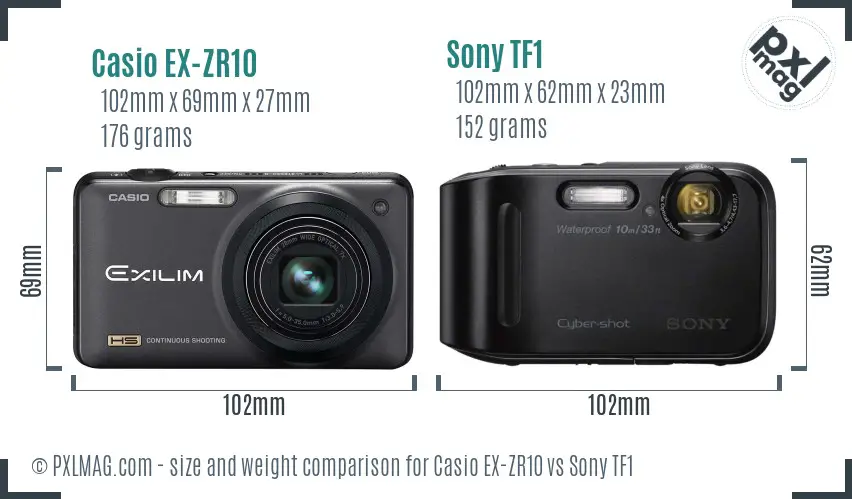 Casio EX-ZR10 vs Sony TF1 size comparison