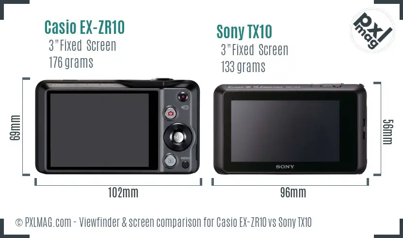 Casio EX-ZR10 vs Sony TX10 Screen and Viewfinder comparison