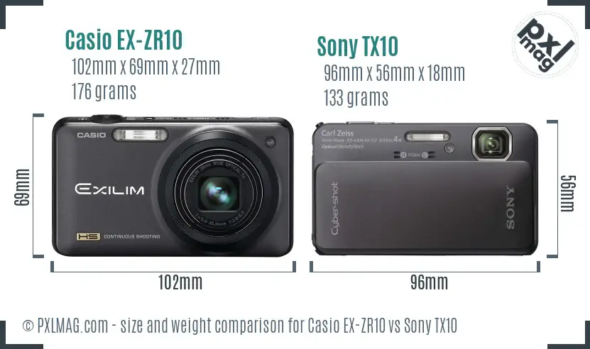 Casio EX-ZR10 vs Sony TX10 size comparison
