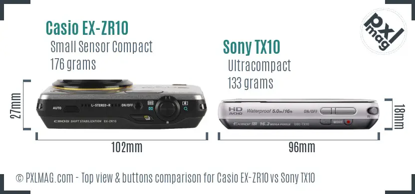 Casio EX-ZR10 vs Sony TX10 top view buttons comparison