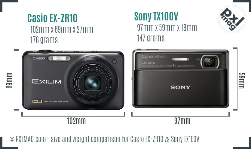 Casio EX-ZR10 vs Sony TX100V size comparison