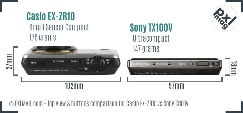 Casio EX-ZR10 vs Sony TX100V top view buttons comparison