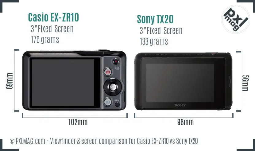 Casio EX-ZR10 vs Sony TX20 Screen and Viewfinder comparison