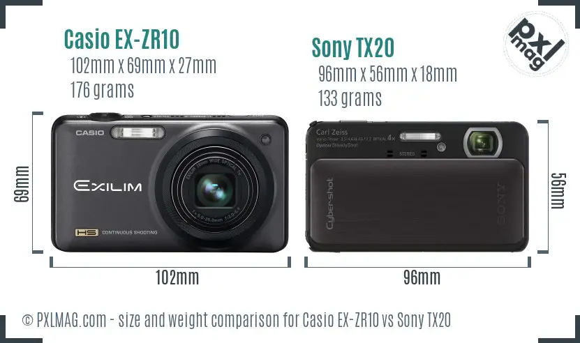 Casio EX-ZR10 vs Sony TX20 size comparison
