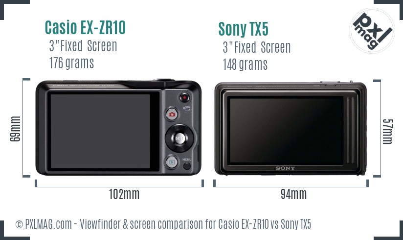 Casio EX-ZR10 vs Sony TX5 Screen and Viewfinder comparison