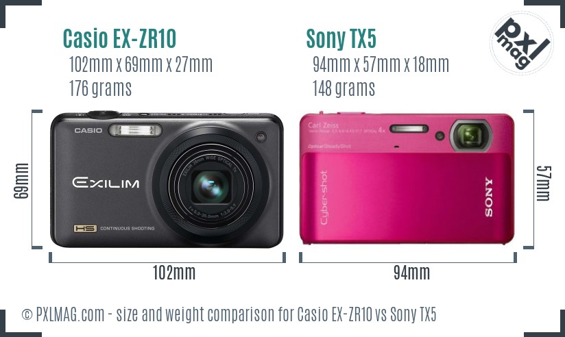 Casio EX-ZR10 vs Sony TX5 size comparison