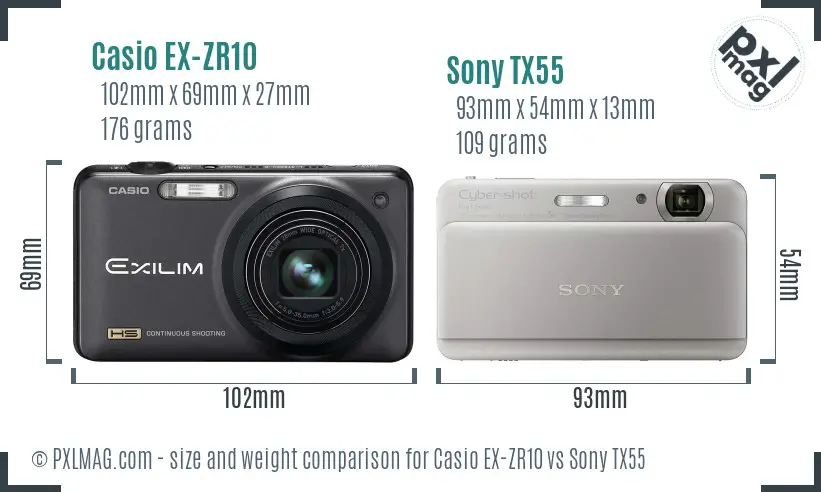 Casio EX-ZR10 vs Sony TX55 size comparison Casio EX-ZR10 vs Sony TX55 size comparison