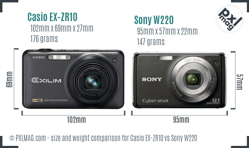 Casio EX-ZR10 vs Sony W220 size comparison