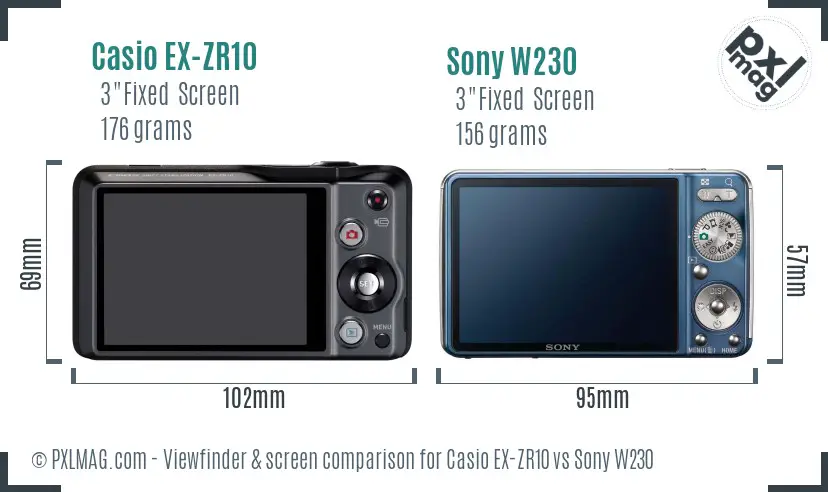 Casio EX-ZR10 vs Sony W230 Screen and Viewfinder comparison