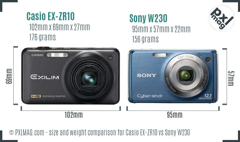 Casio EX-ZR10 vs Sony W230 size comparison