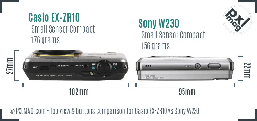 Casio EX-ZR10 vs Sony W230 top view buttons comparison