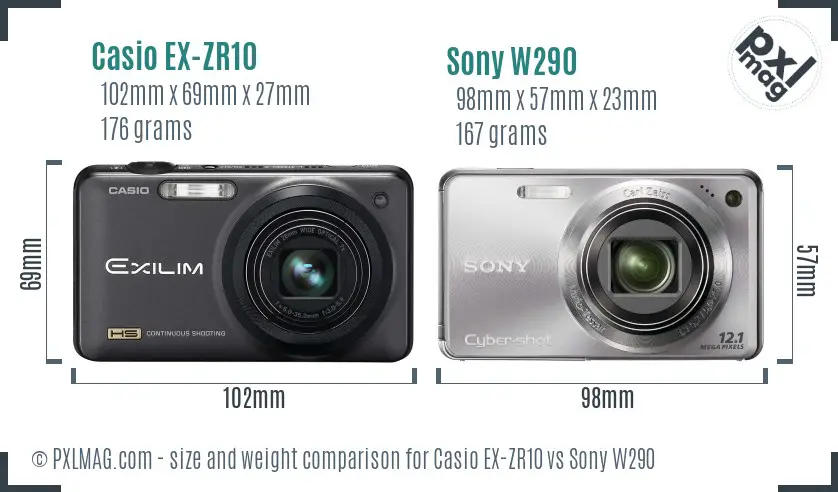 Casio EX-ZR10 vs Sony W290 size comparison Casio EX-ZR10 vs Sony W290 size comparison