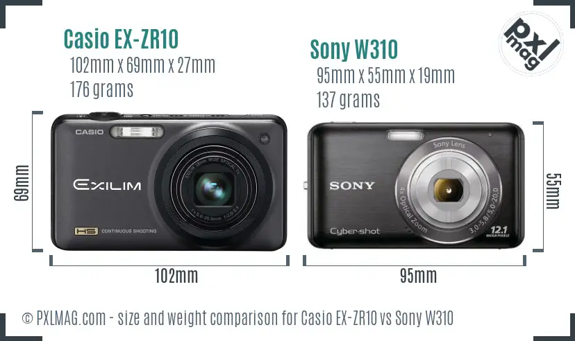 Casio EX-ZR10 vs Sony W310 size comparison Casio EX-ZR10 vs Sony W310 size comparison