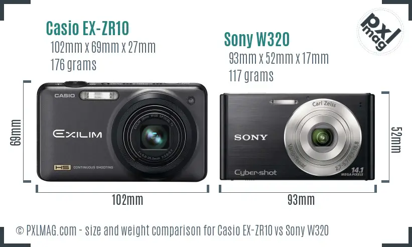 Casio EX-ZR10 vs Sony W320 size comparison