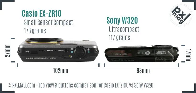 Casio EX-ZR10 vs Sony W320 top view buttons comparison