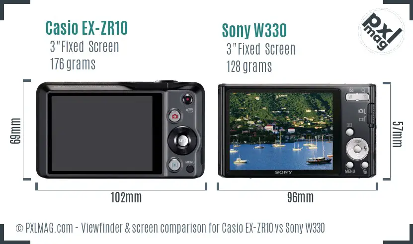 Casio EX-ZR10 vs Sony W330 Screen and Viewfinder comparison