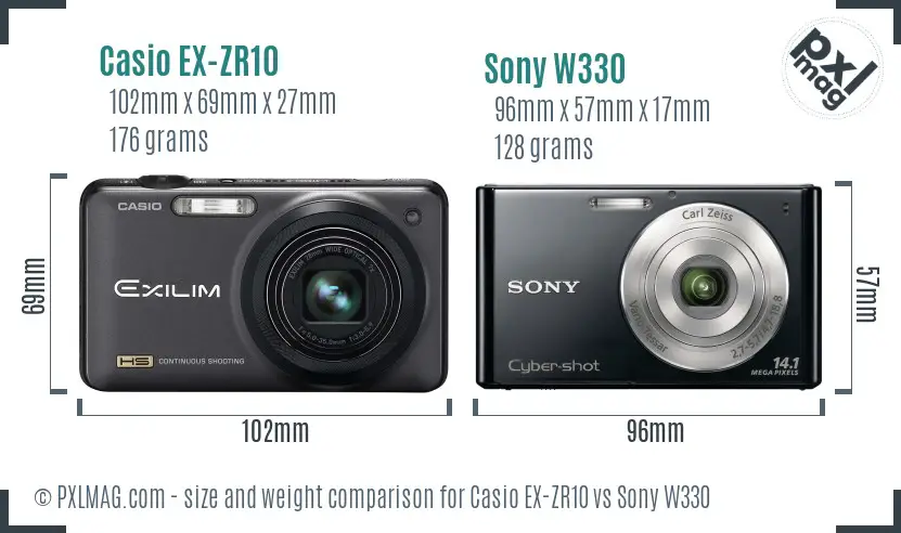 Casio EX-ZR10 vs Sony W330 size comparison