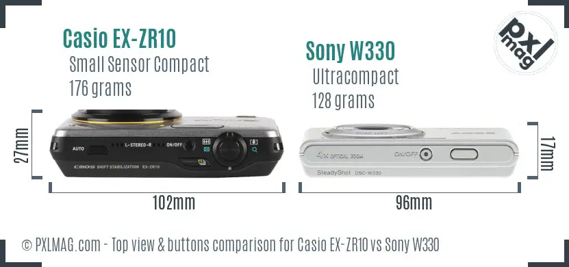 Casio EX-ZR10 vs Sony W330 top view buttons comparison